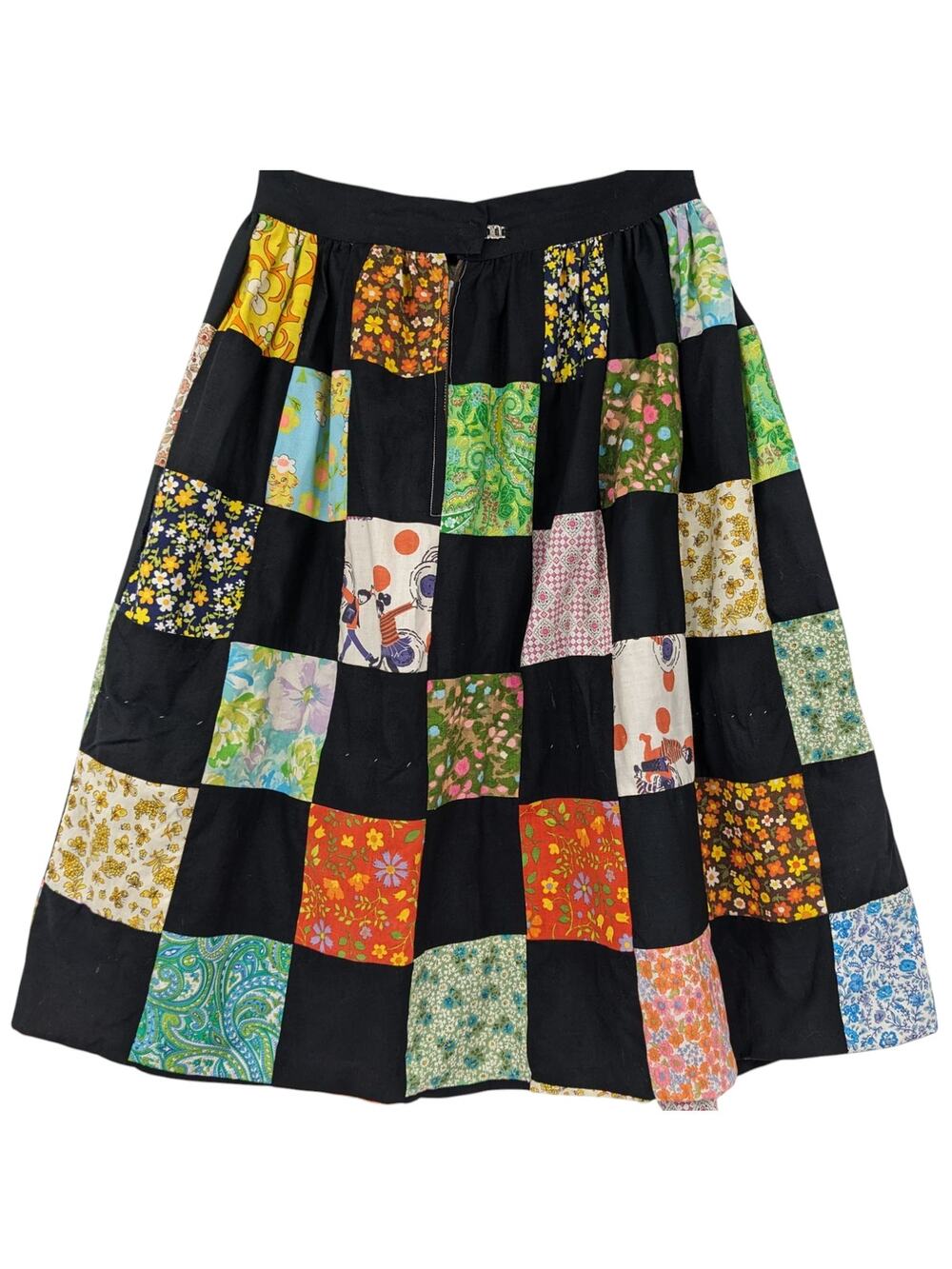 SALE! Upcycled Vintage 1950's Cotton Checkerboard QUILT TOP Handmade MIDI SKIRT